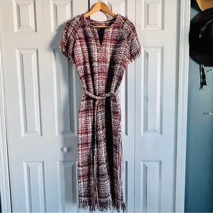 Elegant Tweed Midi Dress with Belt
